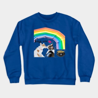 Playful kittens and rainbow with lucky pot - loving kittens Crewneck Sweatshirt